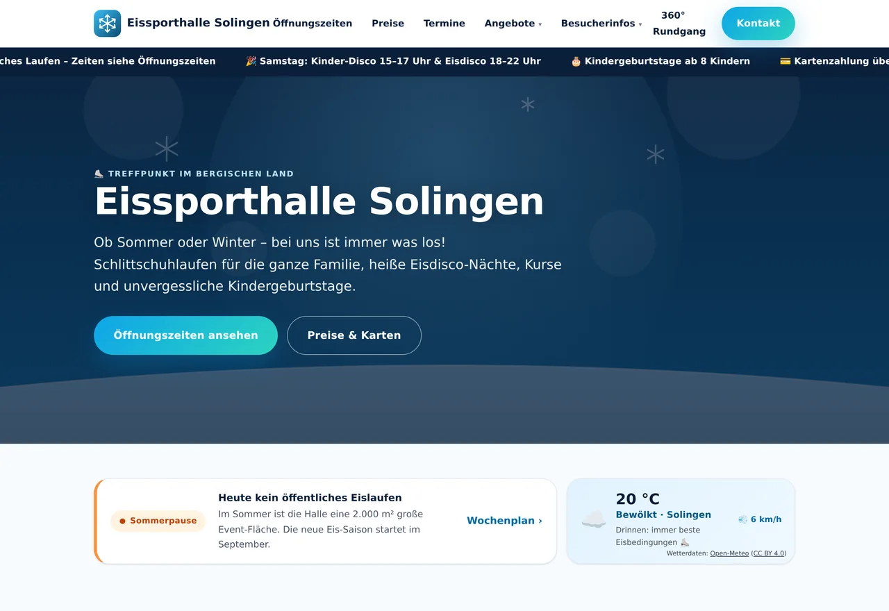 Eissporthalle Solingen – Website-Vorschau